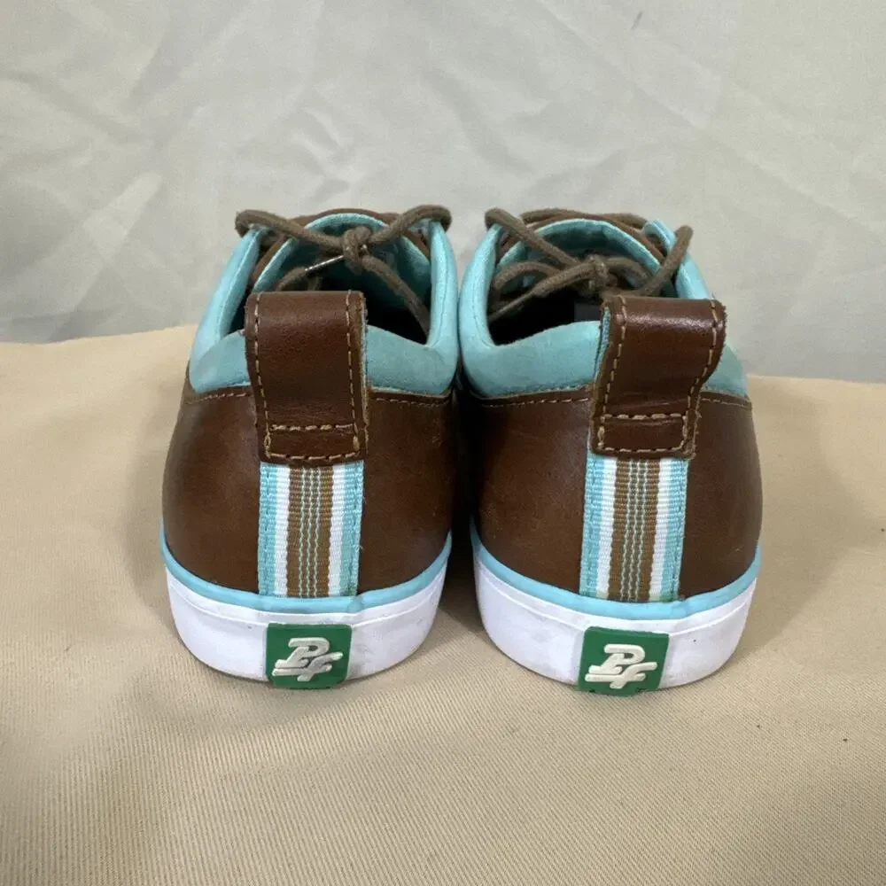 PF Flyers Womens 10 Brown Aqua Leather Low Top Sneakers Retro Preppy Casual